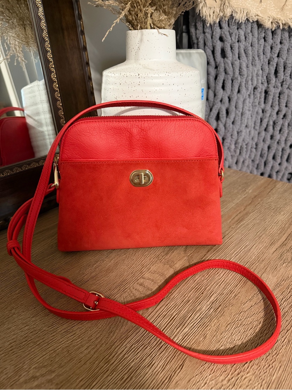 Talbots Red 100% Leather & Suede Crossbody Bag
